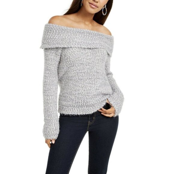 Freshman Juniors Off The Shoulder Fuzzy Sweater Si - Picture 1 of 6